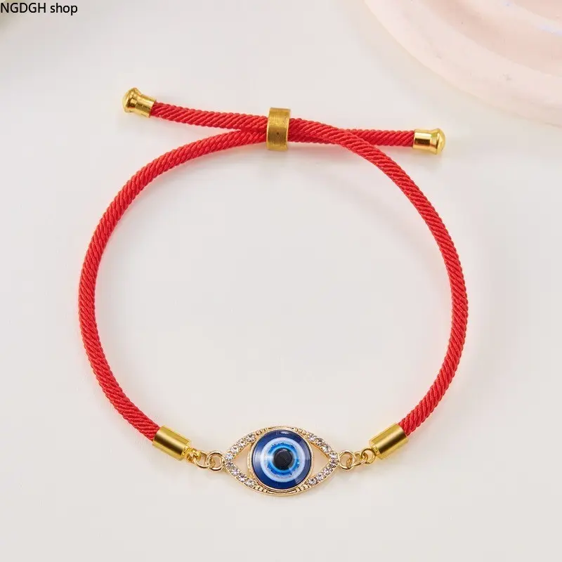 Red String Evil Eye String Bracelet with Gold-Crystal Accents, Adjustable, Protective, Ideal for Daily Wear, Sports & Outdoor Accessory, String Bracelets, Protection
