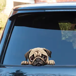 Cartoon Pug Dog Car Decal, Waterproof Vinyl Sticker, Self-Adhesive Animal Theme for Plastic, Glass, Metal, Ceramic Surfaces, Glossy Finish, Single Use Irregular Shape - Fun Creative Motorcycle Accessory