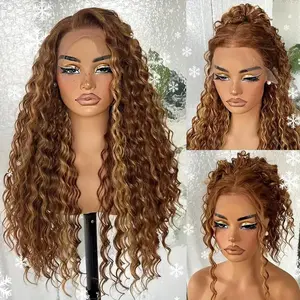 Piano Color Ombre Highlights, Front Lace Wig for Women, Long Wavy Curly Hair, Full Head Wig with Adjustable Cap
