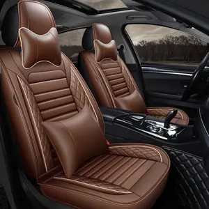OTOEZ 5PCS Waterproof PU Leather Full Set Car Seat Covers, Lumbar Support, Airbag Compatible for Most Sedans, SUVs (Automotive Interior Accessories)