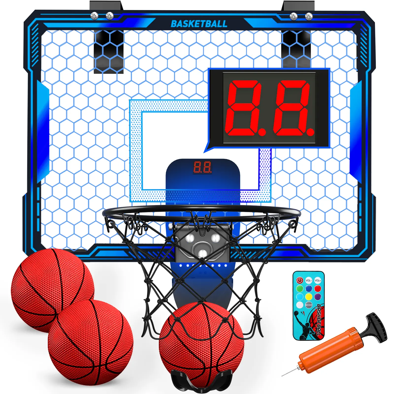 Mini Basketball Hoop Indoor with Electronic Scoreboard and 3 Modes,Inside Basketball Hoop Over The Door with Colorful LED Lighting Toy Basketball Gifts for Boys Girls Teens Adults