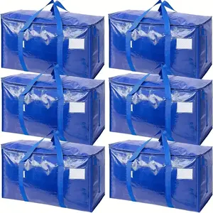 2/4/6 Pack Extra Large Heavy-Duty Moving zippered Bags With Carrying Handles & Zippers, Storage Tote For Space Saving, Folds Flat, Under-Bed Storage Organiser college supply