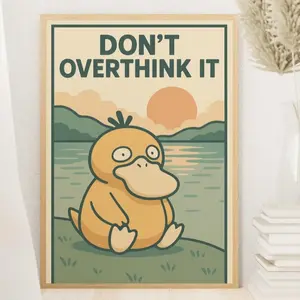 Psyduck Poster, “Don’t Overthink It” Retro Poster, Film Motivational Wall Art for Men, Gift Idea for Him, Unframed Wall Art, Home Decor