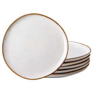 AmorArc Ceramic Dinner Plates Set of 6, 10.5 Inch Handmade Reactive Glaze Stoneware Plates,Large Rustic Shape Dinnerware Dish Set for Kitchen, Microwave & Dishwasher Safe,Scratch Resistant-Pearl White