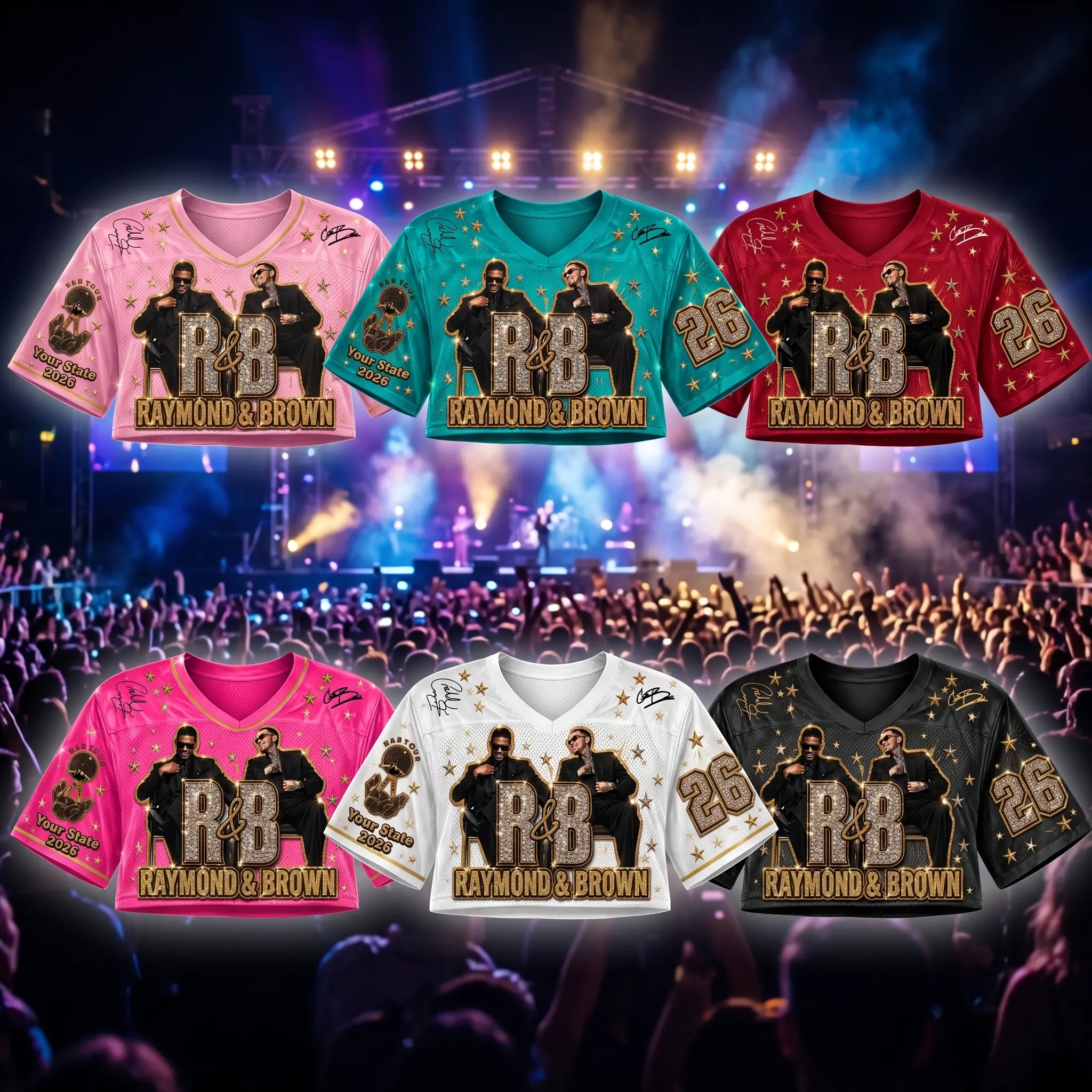 Custom R&B World Tour 2026 Crop Jersey, Personalized Concert Football Shirt, Custom Name Number Mesh Crop Top, Music Fan Streetwear Outfit, Short Sleeve Performance Jersey Gift for Concert Lovers