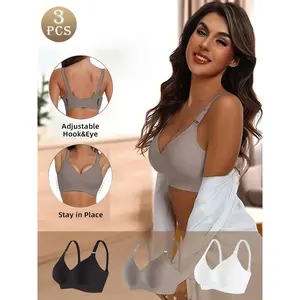 3-Piece New Jelly Color Wide Shoulder Strap Split Cup Wireless Women's Underwear Set with Adjustable Hook&Eye Stay in Place Comfortable Everyday Wear