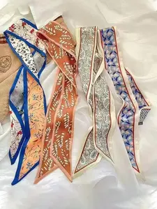 4 Pcs Vintage French Floral Polyester Scarf Set for Women & Girls, Elegant Multi-Functional Accessory Pack - Use as Hair Scarf, Headband, Neck Scarf, Handbag Charm, or Wrist Wraps, Matching Mother-Daughter Styling, Chic Daily Wear