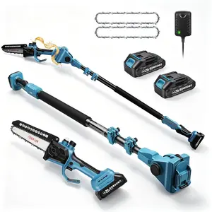 2-in-1 Electric Pole , 6 Inch Mini  Cordless with Extension Pole, 2x2.0Ah 21V  , 15FT Max Reach, Brushless Chain  for Tree Trimming, Tool-Free Tension & Auto-Oiler