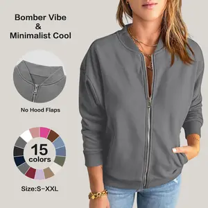 Fisoew Womens Zip Up Sweatshirts Jackets Long Sleeve Casual Loose Outwear with Pockets Outerwear Coats Crew Neck Full Zip-Up Design Clothes Womenswear