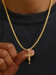 2026 new style cross necklace for both men and women, featuring the cross of Jesus Christ. This gold twisted necklace is fashionable and versatile, making it an excellent gift for fathers and men. The exquisite 14K gold pendant is included, along with a 2