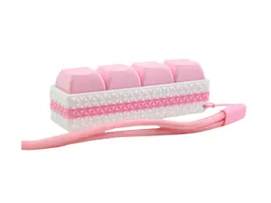 4-Key Mechanical Keyboard Keychain - Pink and White Textured Base - Choose your KEY CAP COLOR