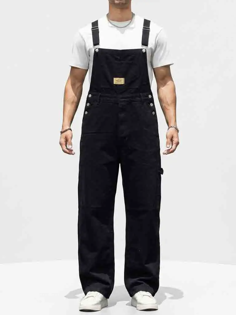 Men's Oversize Denim Overalls - Classic Baggy Fit Jumpsuit with Adjustable Straps, Plain Wide Leg Cargo Pants with Pockets for Streetwear Workwear, Pocket, Stylish, Clothes, Outfits