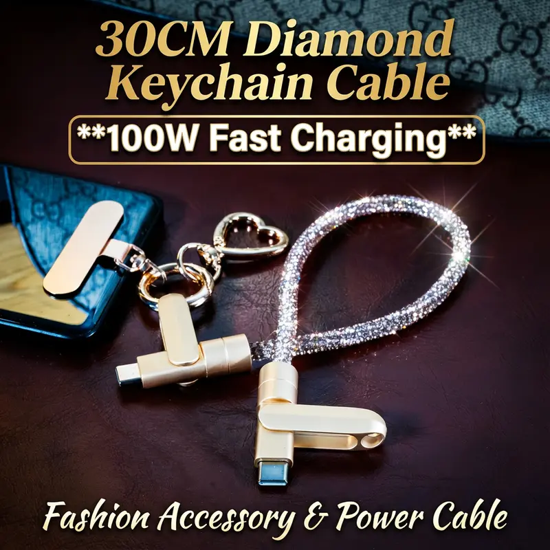 Heart-Shaped USB-C to USB-C 2-in-1 Braided Phone Lanyard Charger, 100W Fast Charging Data Cable for Smartphones, Cellphones & Electronic Devices