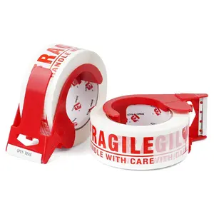 Fragile Tape 2 Inch x 330 Feet (110 Yards) 2 Rolls, Handle with Care Fragile Shipping Tape with Dispenser, Heavy Duty Marking Tape for Moving Box