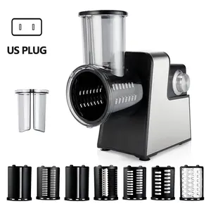 Multifunctional Vegetable Slicer (US Plug), 7 in 1 Electric vegetable fruit cutter with 7 kinds of blades, 300W High-Efficiency Power, faster and safer, Easy to Clean. Simple Installation and Disassembly