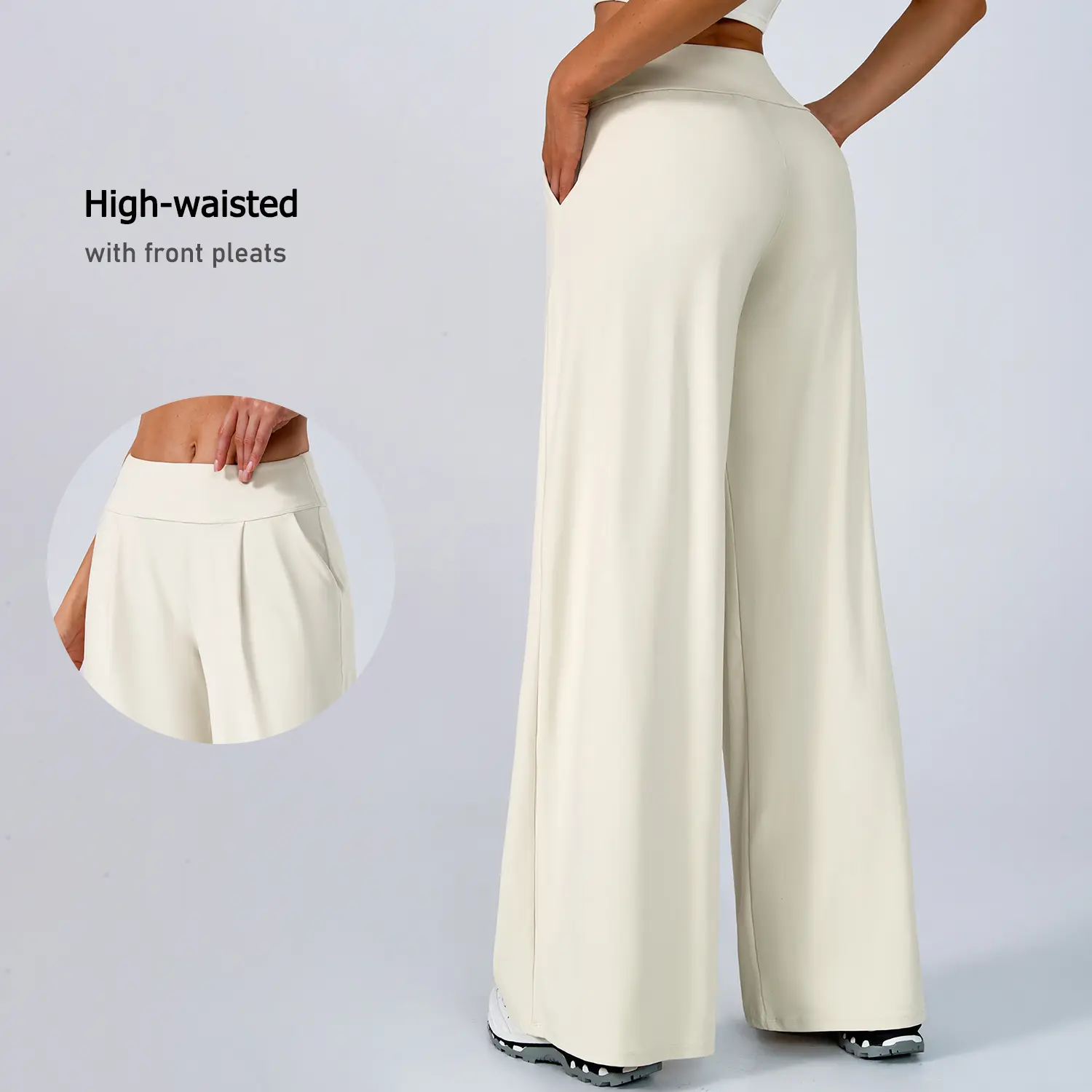 TIMEOFF Women's High-Waist Wide-Leg Trouser Pants - Buttery Soft Stretchy Fabric, Pockets, Smoothing Fit, Women's Fashion Clothes Products, Pants for Athletes, Yoga & Casual Gym Wear, XL, Do Not Dry Clean