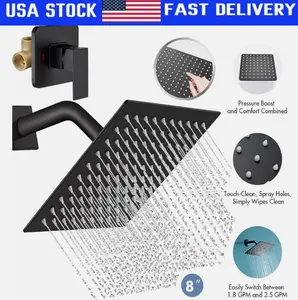 Black Shower Faucet Set 8"Rainfall Shower Head Combo System with Mixer Valve Kit