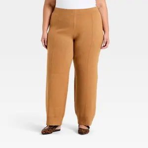 Women's Wide Leg Sweater Pants - A New Day Brown 3X