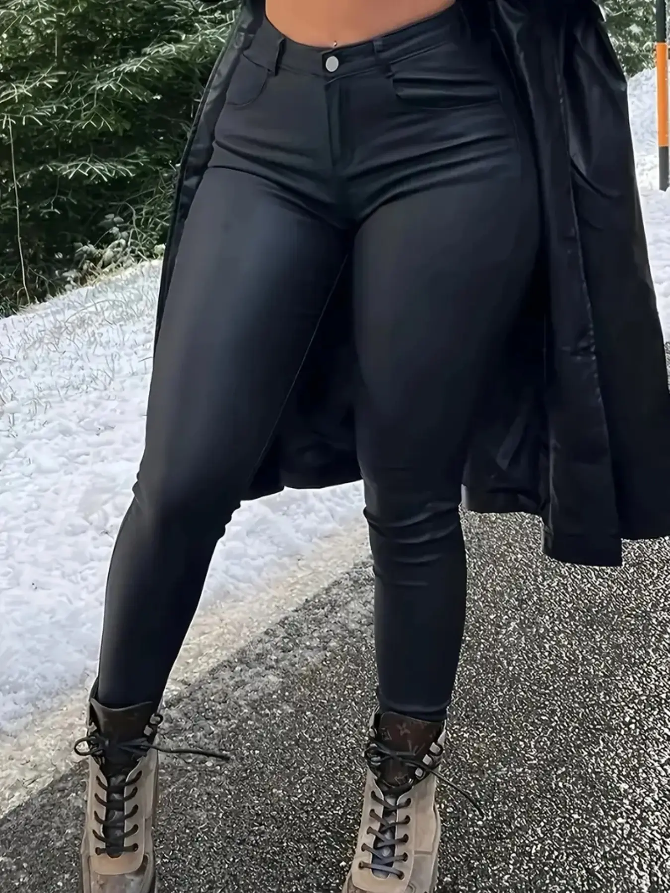 Women's Coated PU Leather Tight-Fitting Skinny High Waist Pants, Stylish, Chic and Comfortable, Perfect for Daily Wear, High-Quality Material, Trendy Design
