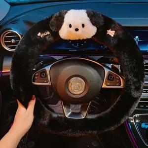 3D Rhino & Dog Cute Plush Steering Wheel Cover Fleece-Lined Warm Non-Slip Grip Durable Universal Fit for Most Cars SUVs Ideal for Winter Daily Commute Perfect Gift for Pet & Car Lovers