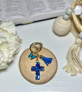 Navy Blue Cross Keychain 🦋