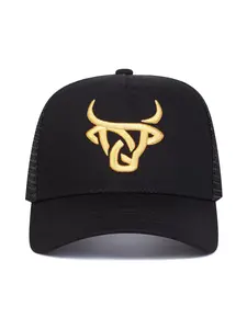 Unisex Adjustable Baseball Cap with Bull Embroidery, Casual Breathable Mesh Graphic Trucker Hat for Outdoor Activities
