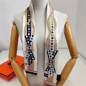 Luxury Silk Scarf with Chain Detail and Monogram Pattern for Women