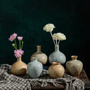 Handmade Ceramic Vase - Retro Mini Flower Pot for Dry Arrangements, Boho Living Room Decor & Rustic Table Centerpiece
