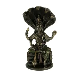 Bronze Finish Vishnu Resting On Shesha Holding Weapons and Lotus Statue