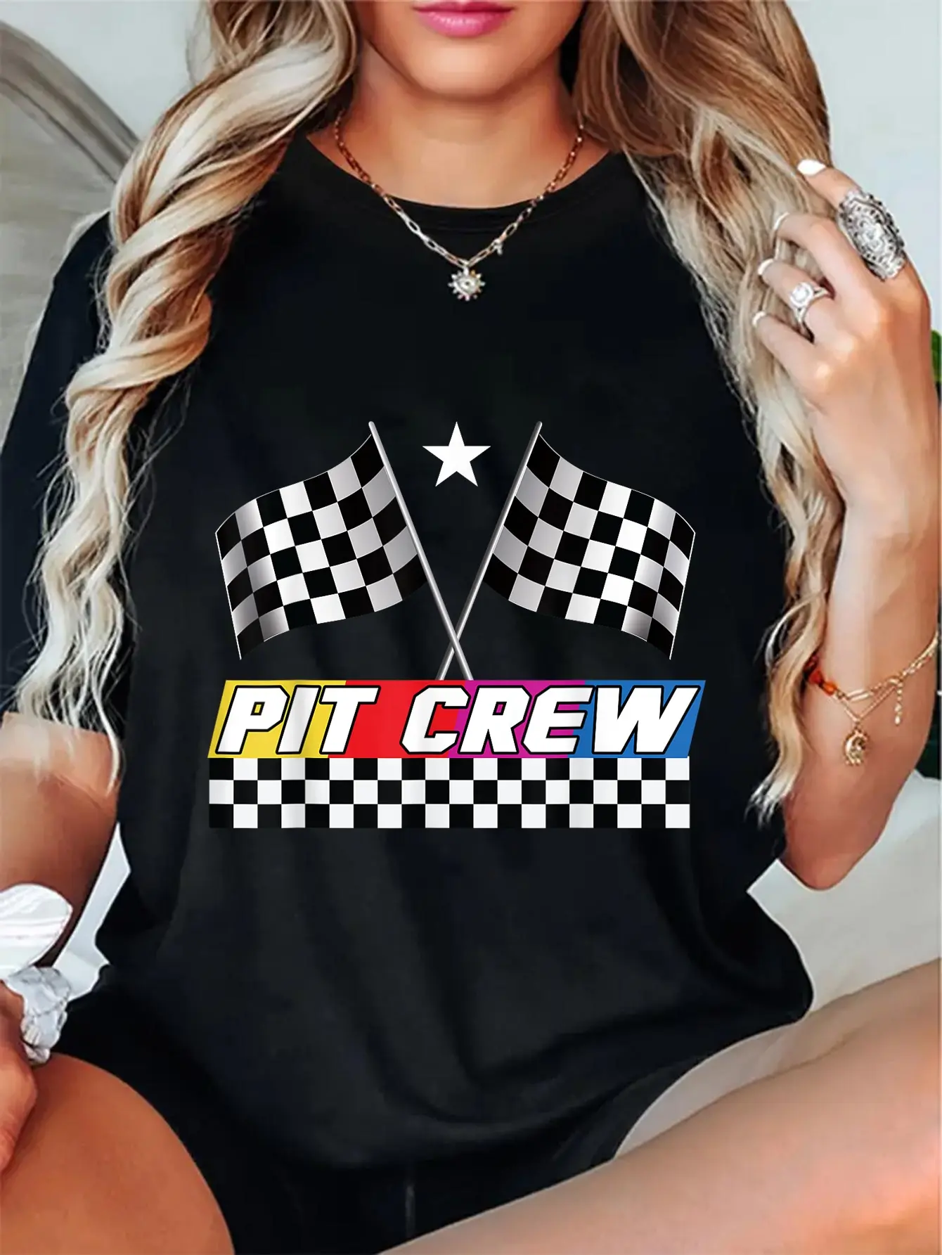 Women's 100% Cotton Casual Short-Sleeve Round Neck Graphic T-Shirt, Unisex Style for Stock Car Race Day Pit Crew Parties, Everyday Wear, Streetwear, Top, Vintage, Shortsleeve, Tshirt, Tops, Great For Holidays & Events
