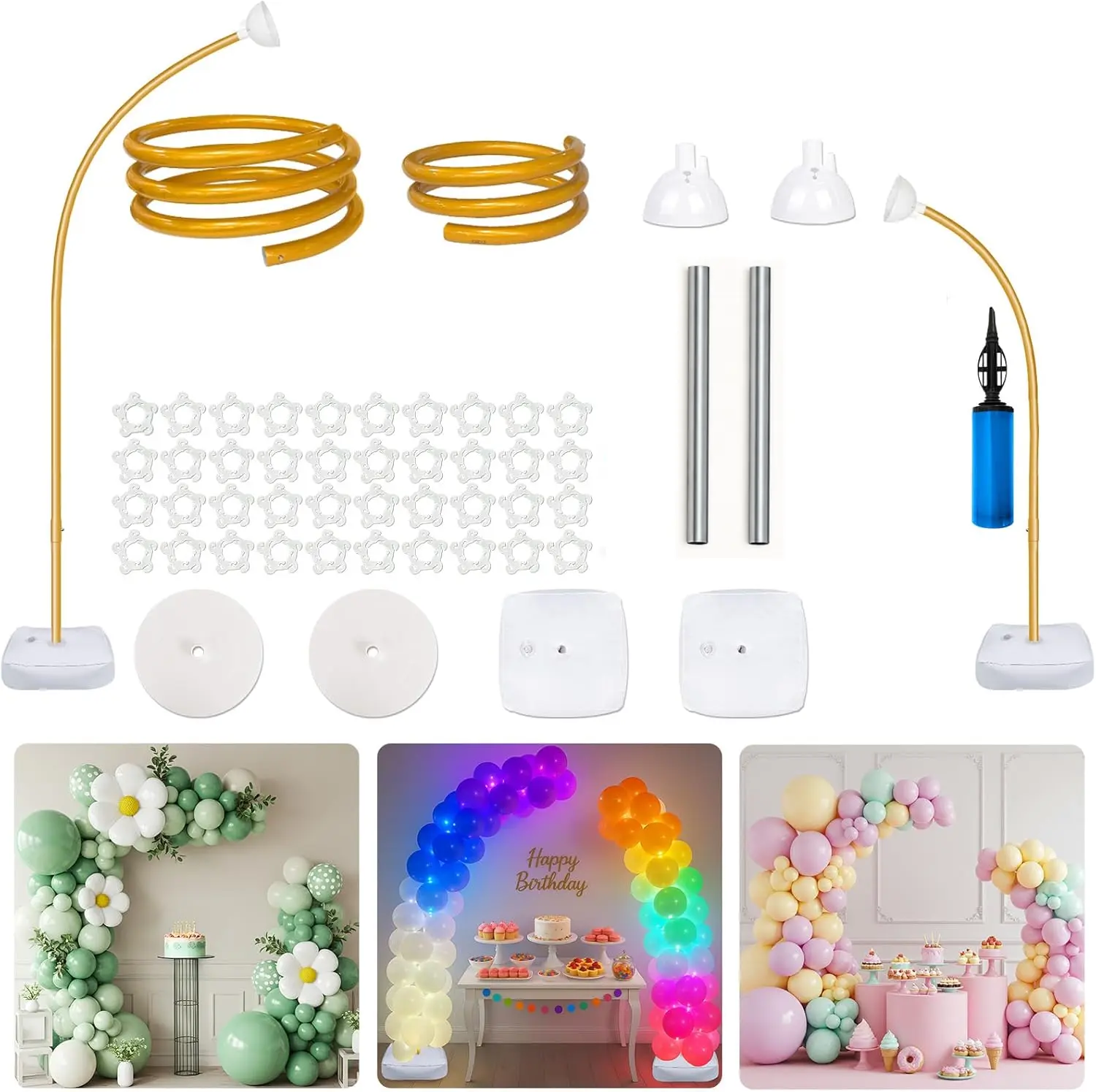 Adjustable Size Half Arch Balloon Kit, 8.2FT-4.9FT Flexible Shape Free Bending Frame with Included Base Floor Gold Balloon Stand for Party Decor, Event Display, Wedding Decorations