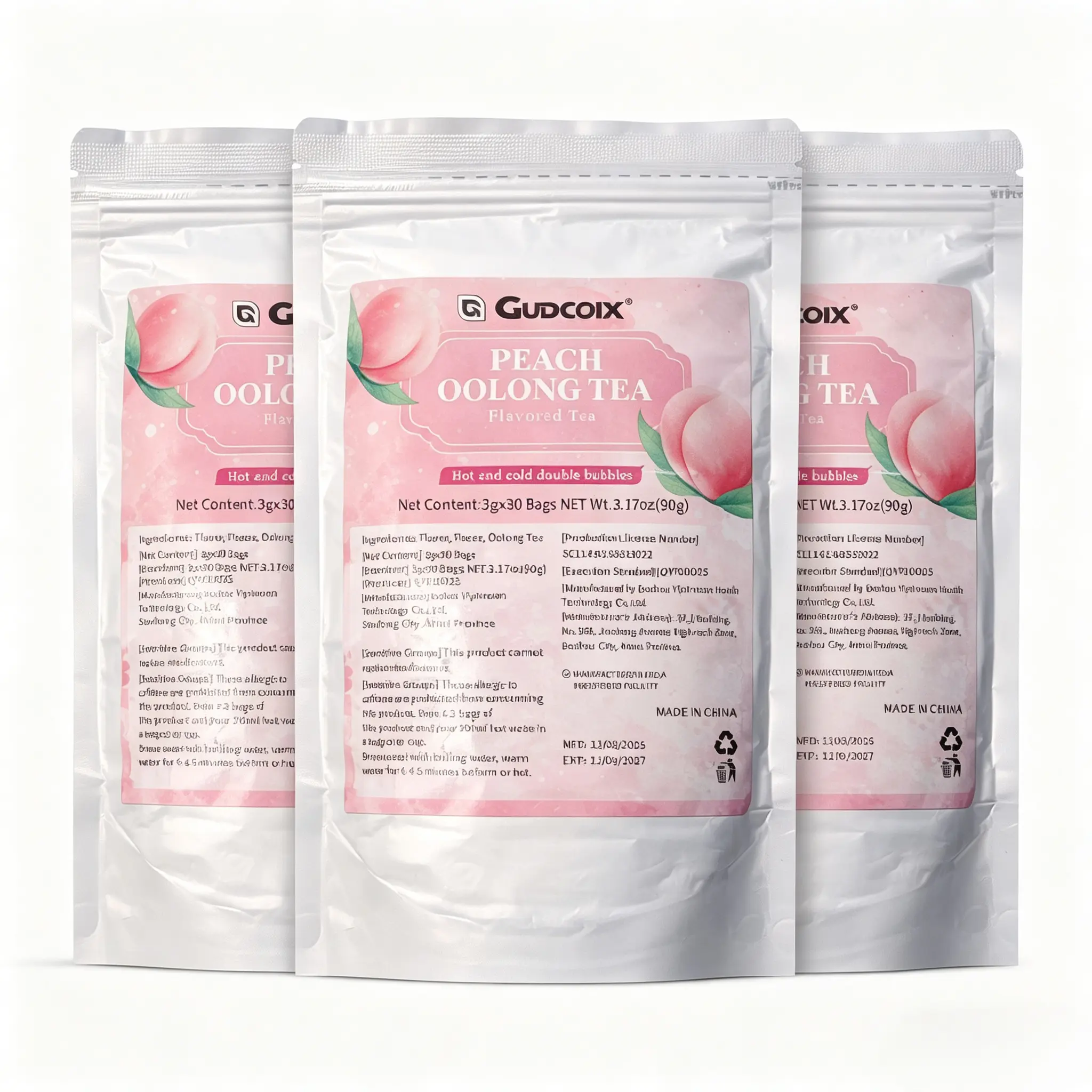 GUDCOIX Peach Oolong Tea 90g (3g x 30 Bags) – Flavored Tea with Oolong Tea & Peach Pieces – Hot & Cold Brew – No Artificial Flavors – Made in China