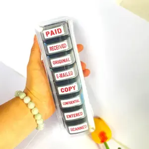 8-Piece English Financial Trade Stamp Set with Copy Paid Original E-Mailed Entered Impressions, Automatic Ink for Clear Marks, Ideal for Office Tasks and Confidential Documents, Convenient Suite, Office Supplies