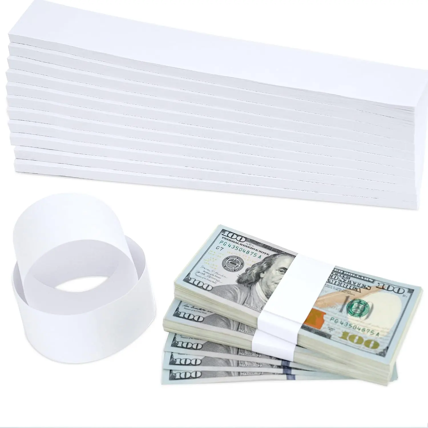 PONNOR Money Belt 550 Pack Blank Natural Kraft Paper White Cash Belt Self-Adhesive Currency Belt for Banknote Packaging and Cash Organizer