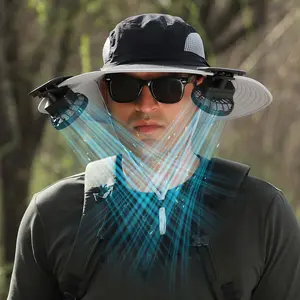 Lentorgi Suitable Outdoor Wide-Brim Waterproof Bucket Hat, Solar-Powered Unisex, Built-in Fan, Unisex Design for Fishing, Beach, Hiking & Camping