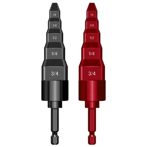 2 Sets HVAC Flaring Tools, Swaging Tube Repair 5 in 1 Air Conditioner Copper Pipe Expander Flaring Swaging Drill Set Copper Tubing Tool with 1/4", 3/8", 1/2", 5/8", 3/4" Bits, Black and Red
