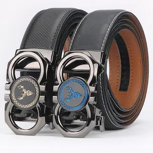 DG37 DX38 Men's Genuine Leather Automatic Buckle Adjustable Belt 1 3/8" for Dress Pants - High-Quality Ratchet Strap & Durable Alloy Buckle