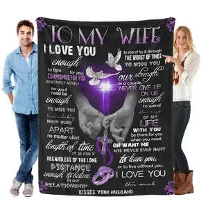 To My Wife Love Message Flannel Blanket Soft Cozy Gift Throw with Heartfelt Romantic Quotes Elegant Purple Design Perfect for Gifting Snuggling Warmly or Adding Intimate Marriage Charm to Any Home Space