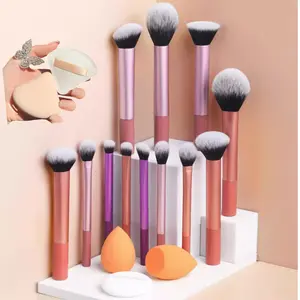 Multi-use Makeup Brush Set 12 Pcs/set Ergonomic Design Soft Cosmetic Brushes for Blush Contour Highlighter Concealer Professional Facial Detailing Makeup Tools for Women & Girls Multitask Face Makeup Brushes Kits including Sponge & Powder Puff