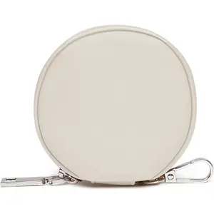 Leather Coin Purse Pouch Open Flat Change Purse Wallet With Key Chain, Waterproof Zip Around Coin Pouch for Women and Men (White)