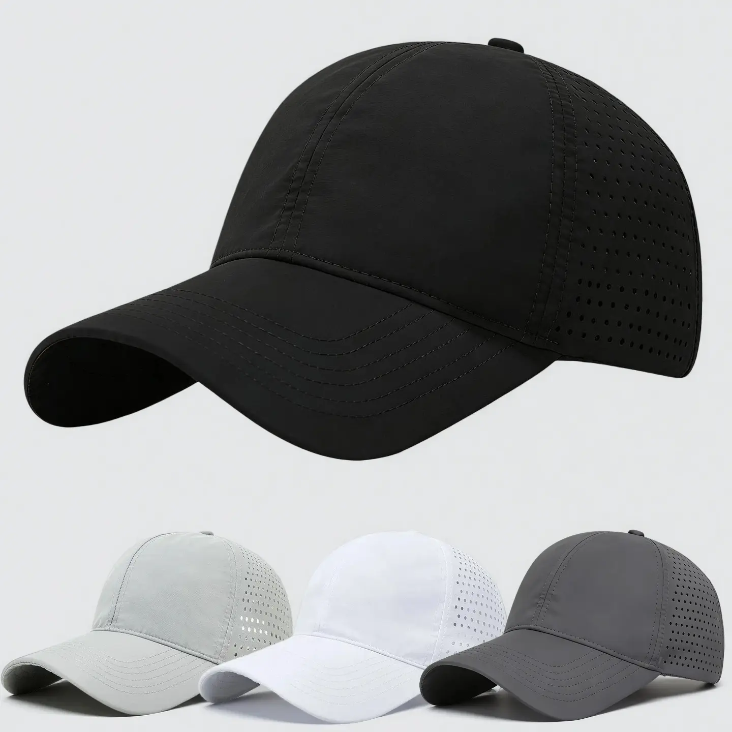 Universal Sport Baseball Cap in Quick-Dry Taslan, Lightweight Hat with Laser-Cut Mesh and Adjustable Snap for Running, Golf & Daily Wear, Plain, Breathable, 4 Classic Colors, Casual, Athletic Hats