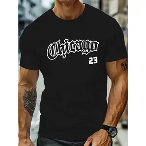 Men's 100% Cotton Chicano 23 Urban Print Short-Sleeve Round Neck Tee, Breathable Soft Casual Sports Top for Cultural Pride Daily Wear, Streetwear Sport Apparel, Casual Sports Tops