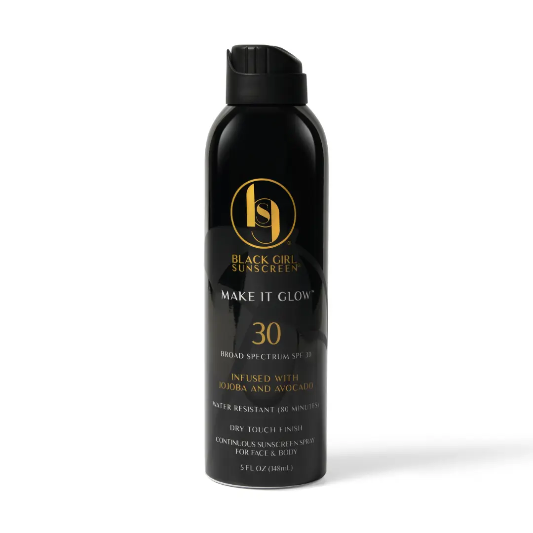 Black Girl Sunscreen Make It Glow SPF 30 - No White Cast Body Sunscreen Spray, Radiant Dry-Touch Glow with Avocado & Jojoba