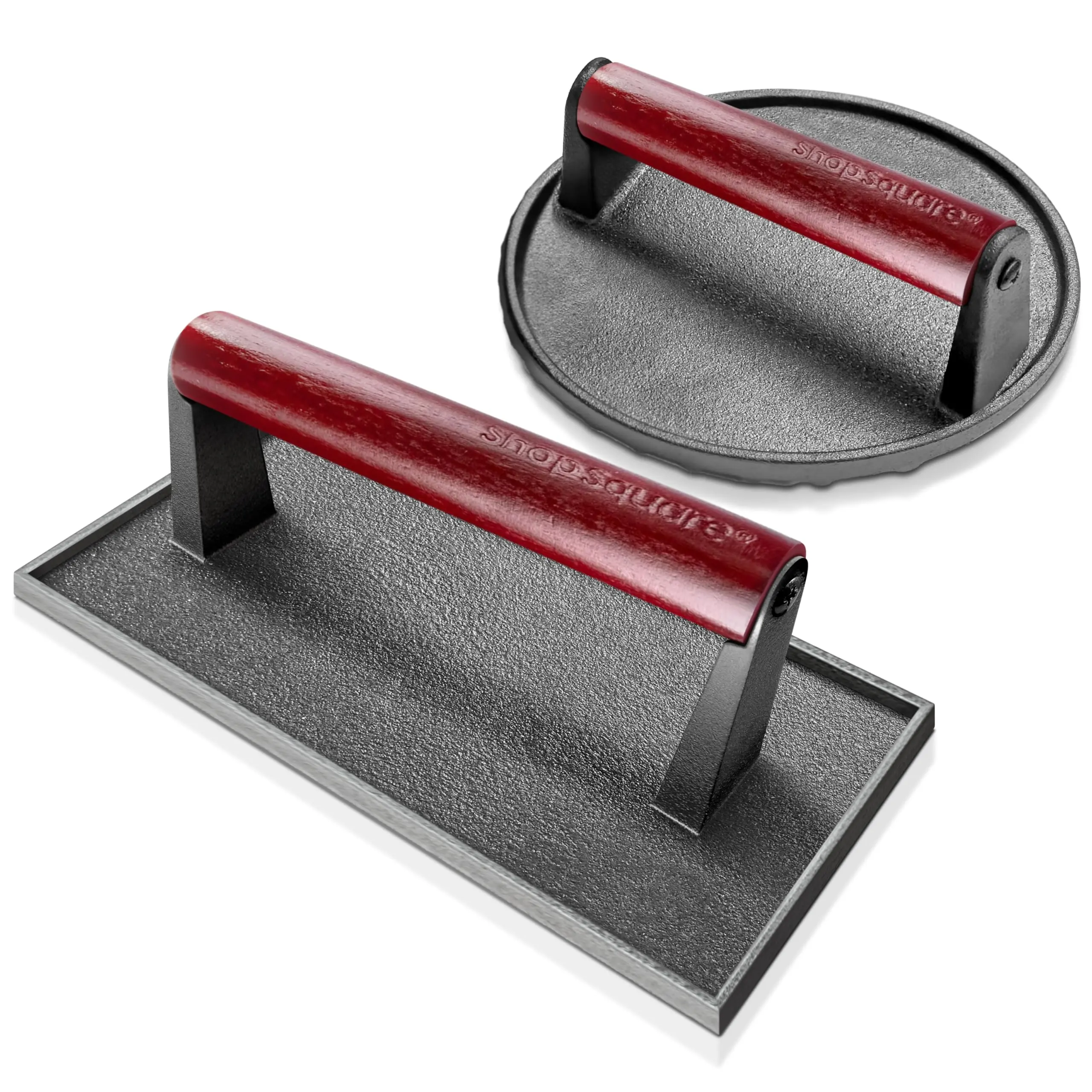 Shop Square Cast Iron Grill Press - Pre-Seasoned Bacon & Burger Press with Cool-Touch Wood Handle for Steak, Sandwiches, and Paninis