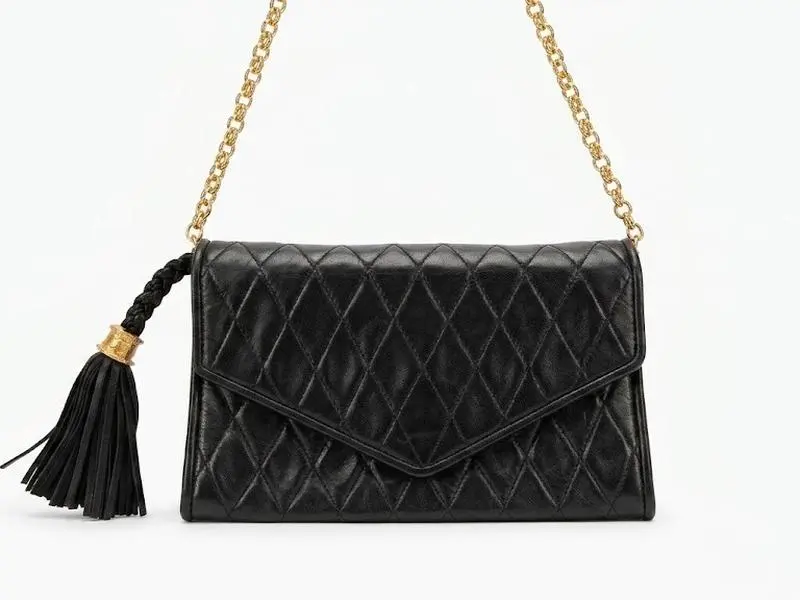 Pre-owned CHANEL Leather Shoulder Bags Black Quilted Tassel Handbag with Chain Strap 4000043695702