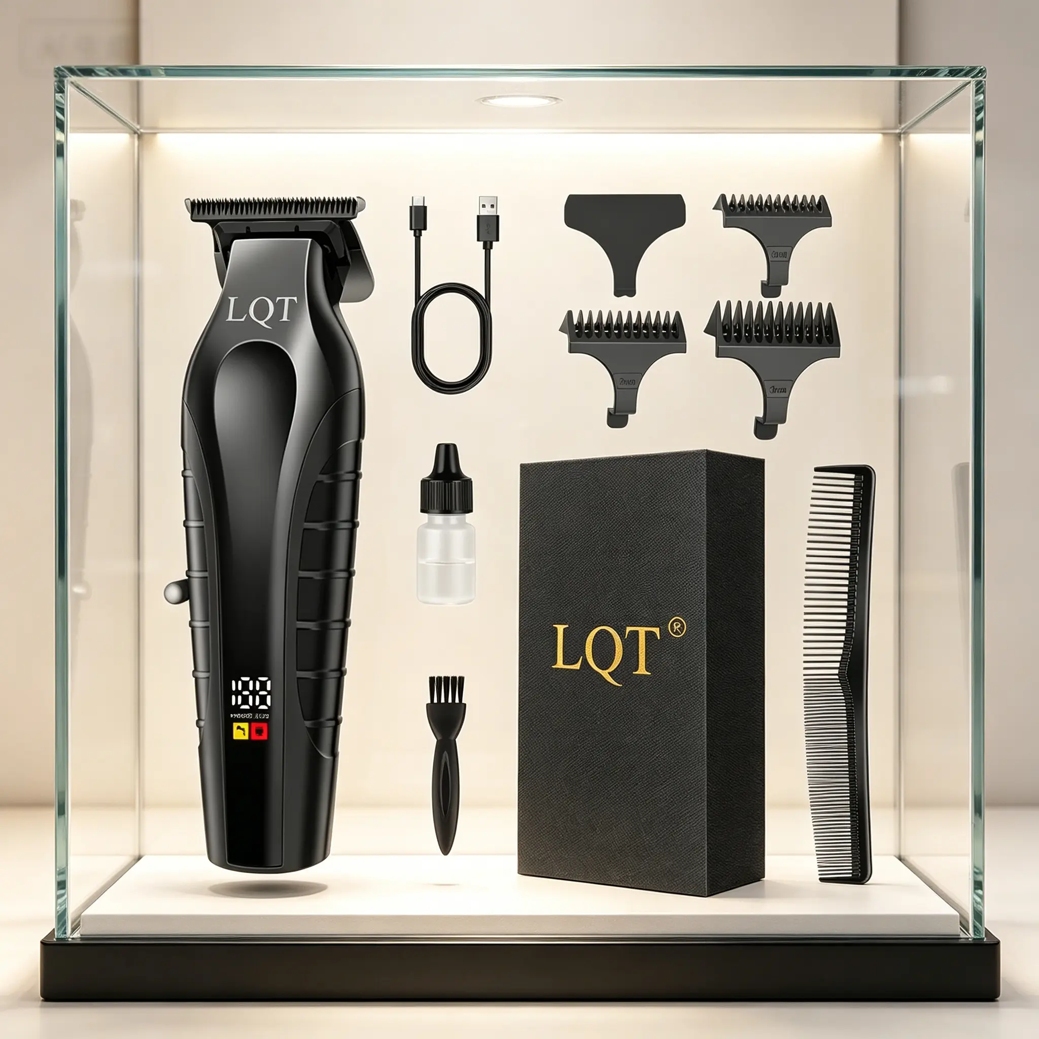 902 Professional Cordless Hair Trimmer for Men - Handy, Durable Hair Clipper, Rechargeable Electric T-Liners, Beard & Mustache Trimmer with LED Display, Luxury Gift Box for Husbands Fathers