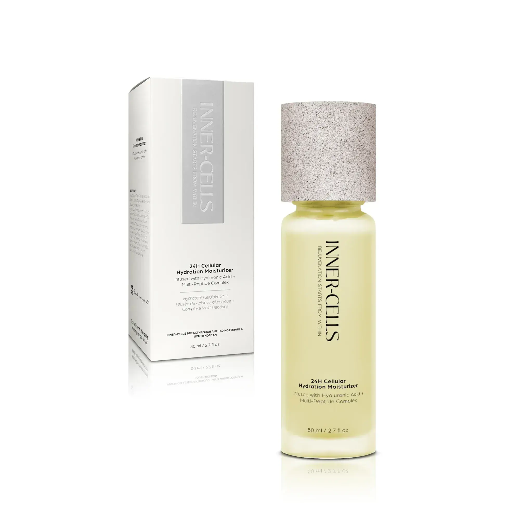 Inner Cells 24H Hydration Moisturizer - 80ml/2.7 fl.oz-Infused with Hyaluronic Acid + Multi-Peptide Complex - maintaining skin hydration throughout the day and night