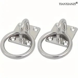2 PCS Stainless Steel Pad Eye Plate with Ring, Heavy-Duty Marine Grade Ceiling Hooks for Hanging, Durable Wall Mount Hangers for Hammock, Swing, Boat & Outdoor Use