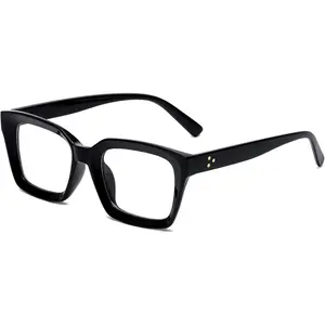 Clear Lens Blue Light Glasses for Women Men, Black Thick Square Frame Non Prescription Eyeglasses, Stylish Fashion Eyewear