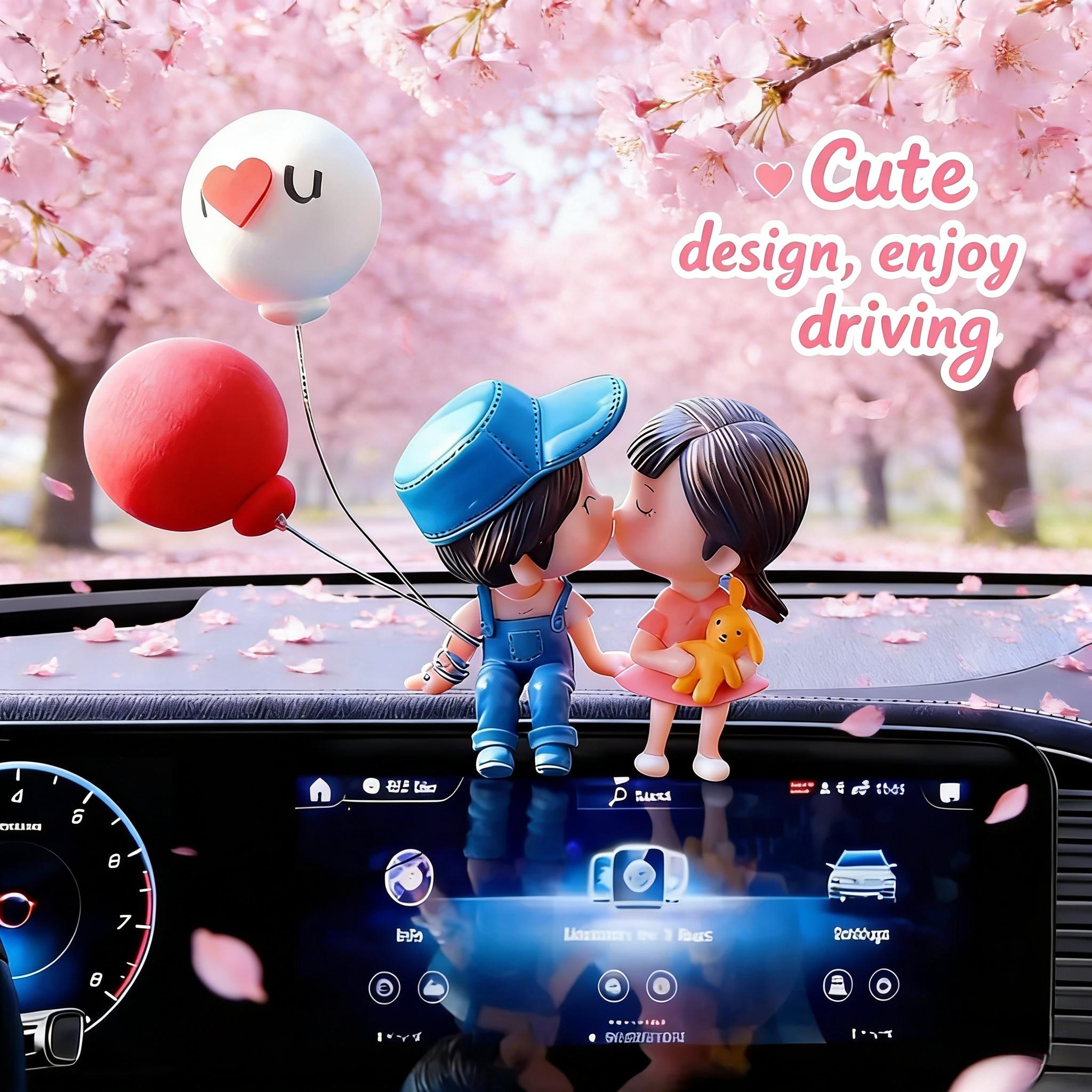 Cute Couple Car Ornament - Viral Accessories For Car Perfect for TikTok Shop Advent & Birthday Valentine's Day Gift of Sweet Commitment Natural Materials Safe Durable Easy Fixing